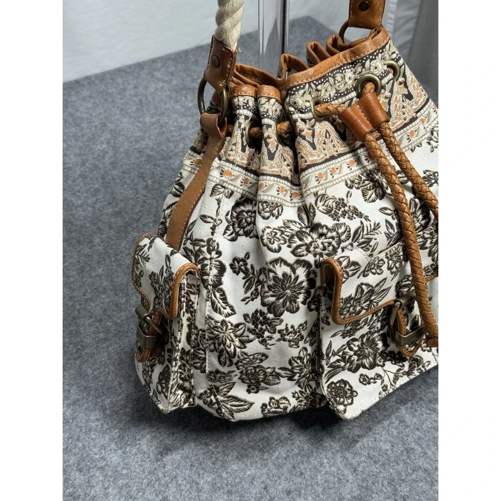 Eddie Bauer‎ Drawstring Bag Canvas Leather Vintage